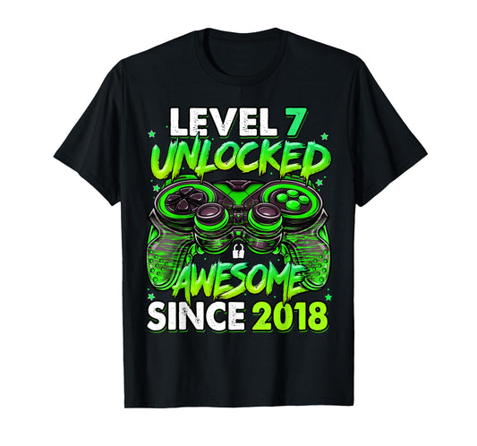 Level 7 Unlocked Awesome Since 2018 7th Birthday Gaming T-Shirt