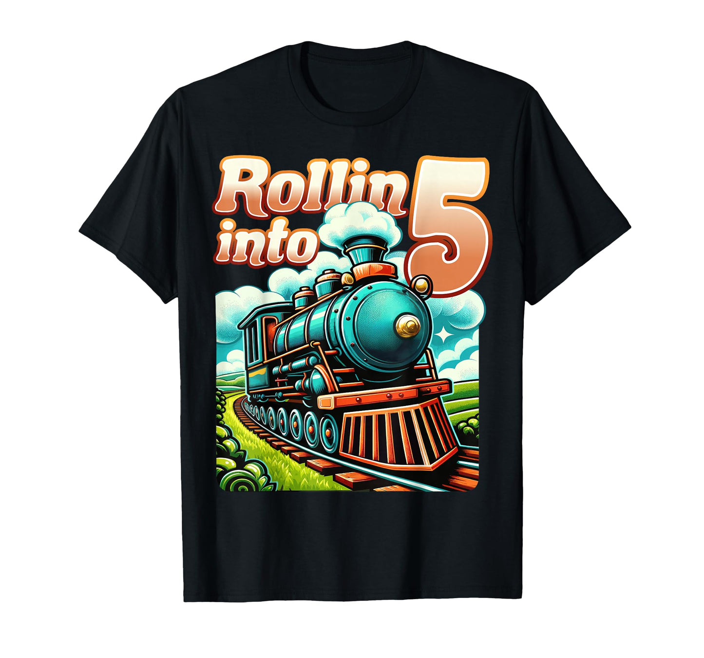 Rollin' into 5 Train 5th Birthday Party Supply Birthday Boy T-Shirt