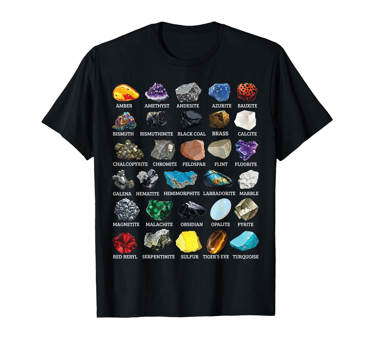 Types of Rocks & Minerals Gemology & Geology Educational T-Shirt
