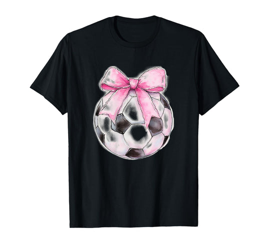 Soccer Ball Pink Coquette Bow Dainty Ribbon Girls Soccer T-Shirt