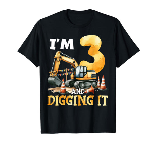 Three 3yr 3rd Birthday Construction Boy 3 Years Old Boys Kid T-Shirt