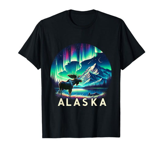 Alaska Northern Lights Aurora Viewing Moose Vacation Alaska T-Shirt