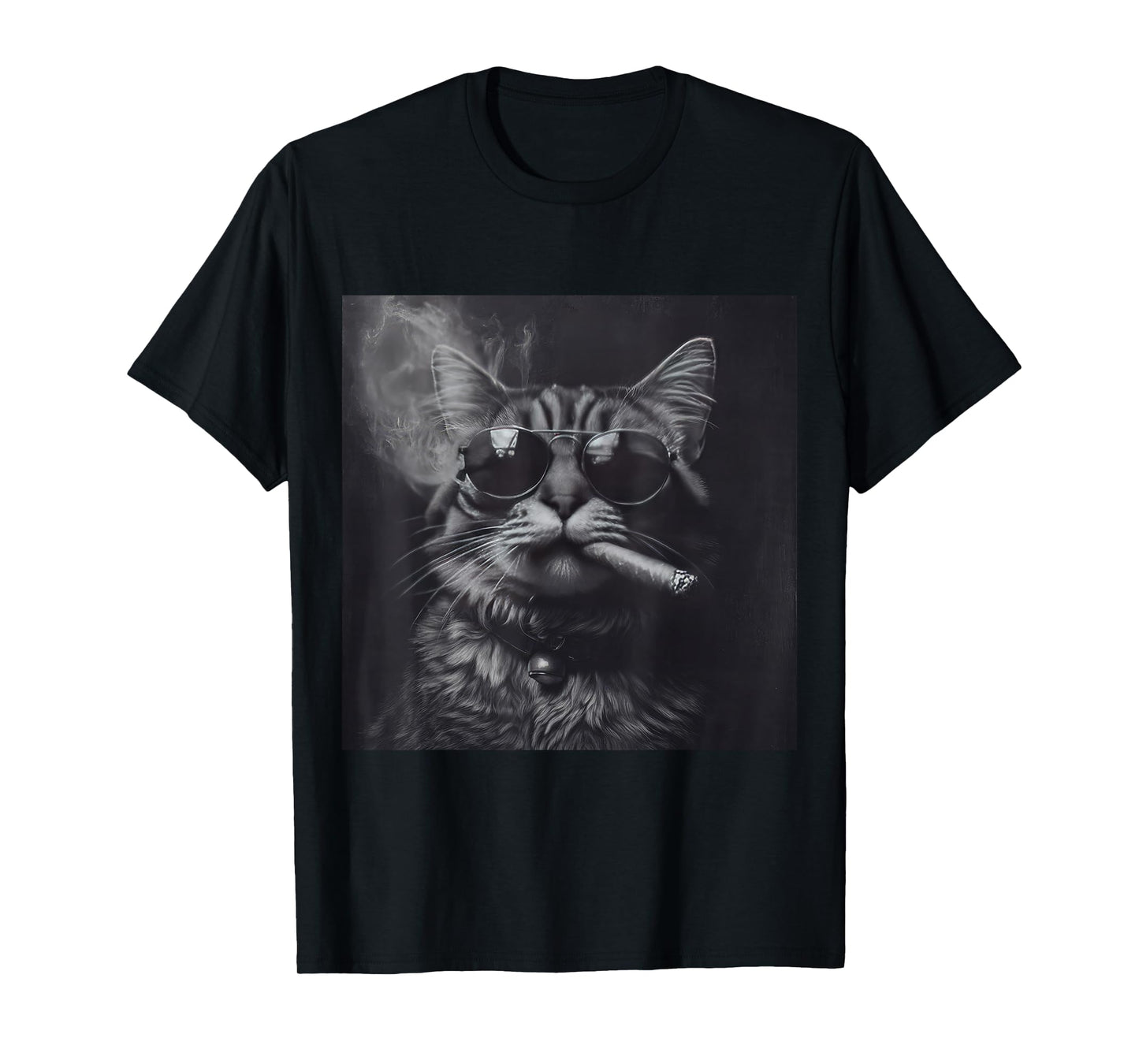 Smoking Cat Moody Noir Black And White Art Funny T-Shirt