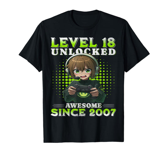 Level 18 Unlocked 18th Birthday Game Anime 18 Year Old Gifts T-Shirt