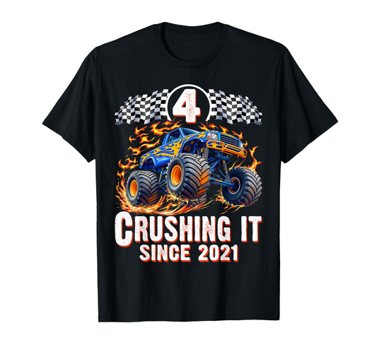 Birthday Monster Truck 4 years Old Boys 4th Party Born 2021 T-Shirt