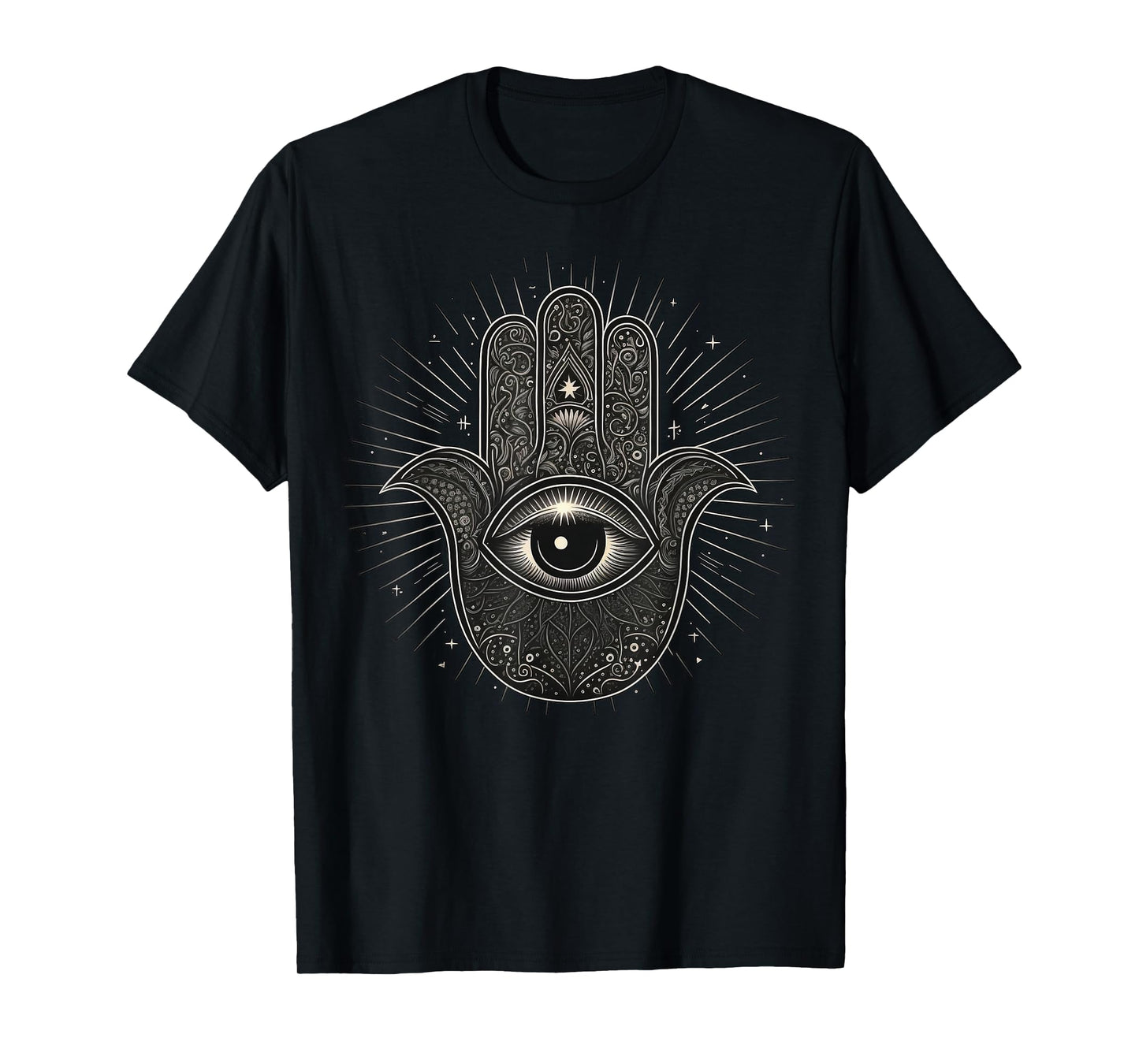 Khamsah or Hand of Fatima on Black and White Hand of Hamsa T-Shirt