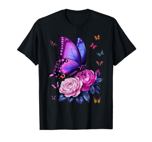 Beautiful Butterfly Purple Rose Butterfly Lovers Women T-Shirt