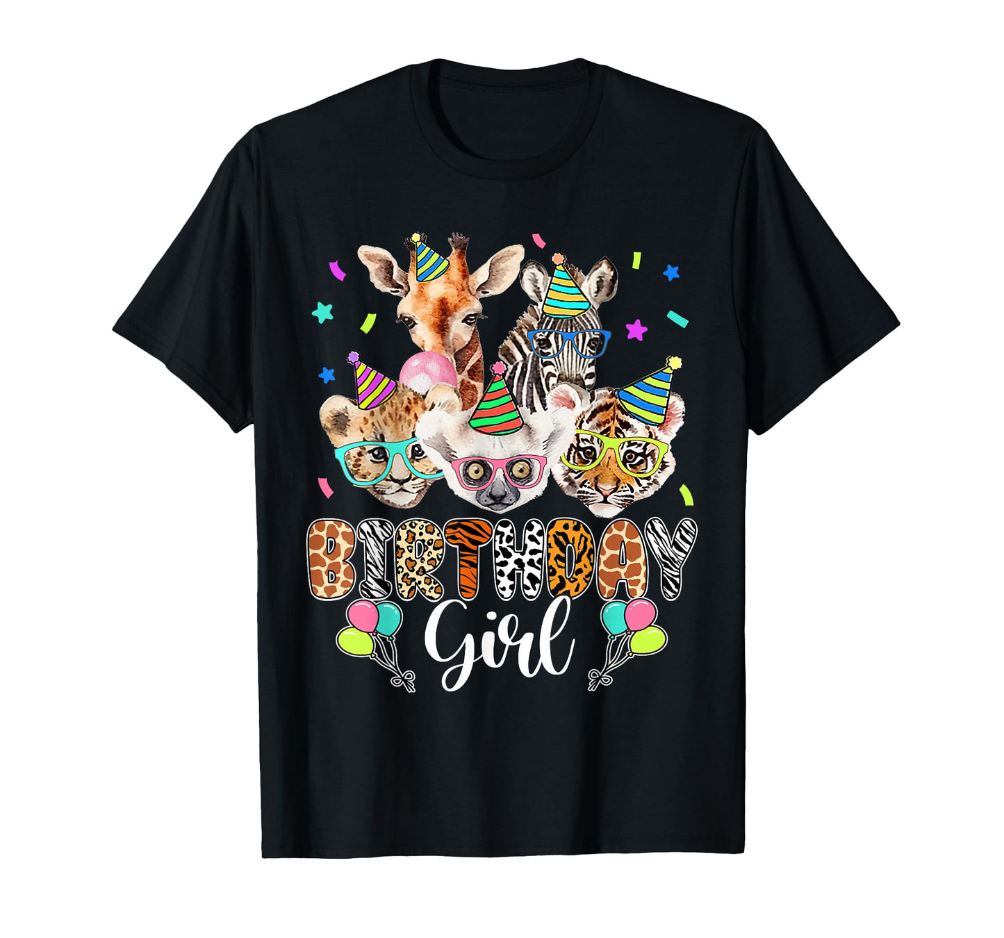 Happy Birthday Girl Zoo Animals Wildlife Girls Kids Cute T-Shirt