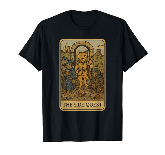 RPG Gamer Cats Funny Side Quest Tarot Card Nerdy Men Women T-Shirt