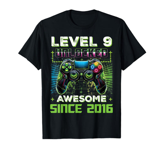 Level 9 Unlocked Video Game 9th Birthday Gamer Boys Son T-Shirt