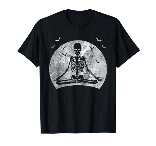 Meditating Skeleton Yoga Lover Halloween Moon Costume T-Shirt