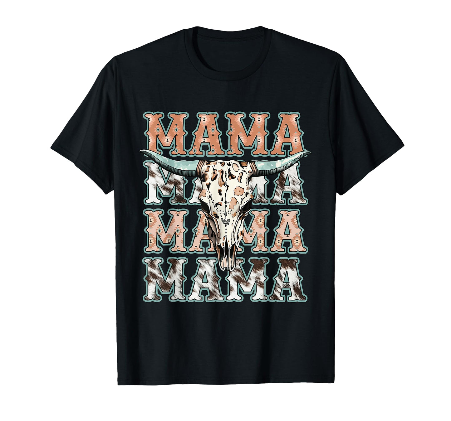 Mama Western Retro Groovy Cow Skull Country Rodeo Mother Day T-Shirt