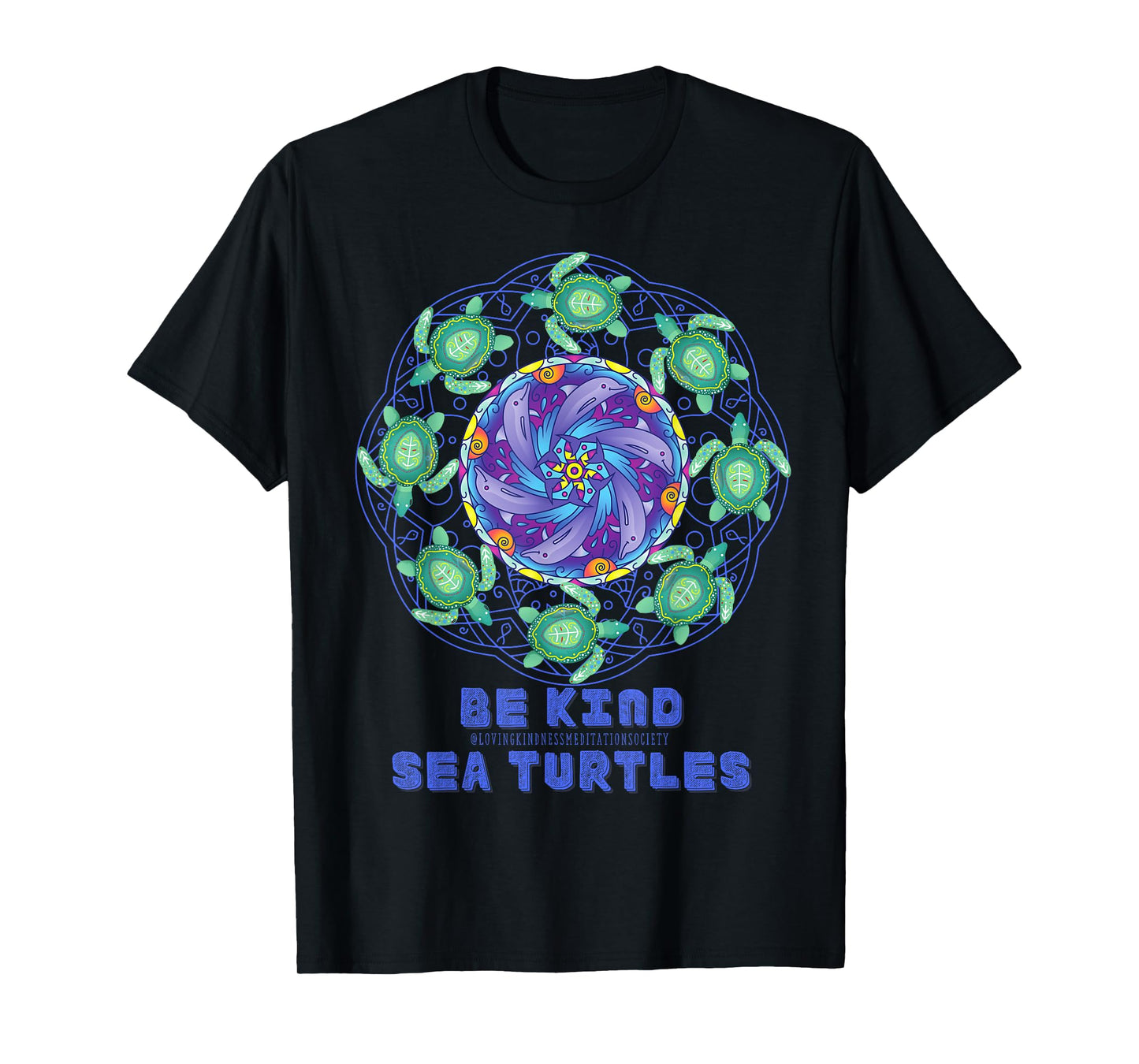 Sea Turtle Dolphins Mandala Ocean Surf Beach Loving Kindness T-Shirt