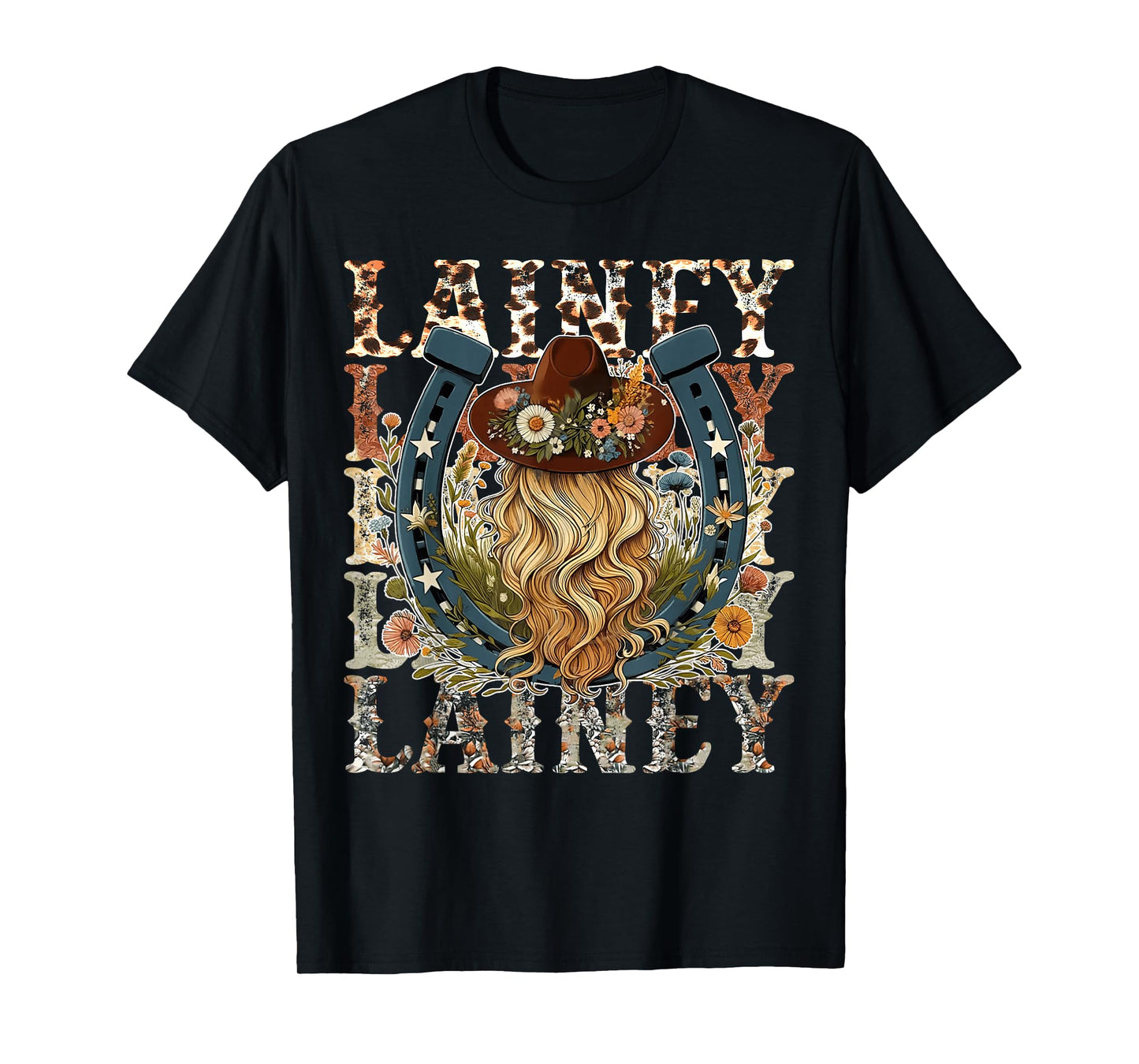Lainey First Name Personalized Birthday Cowgirl Black Retro Unisex-Kids/Adults T-Shirt
