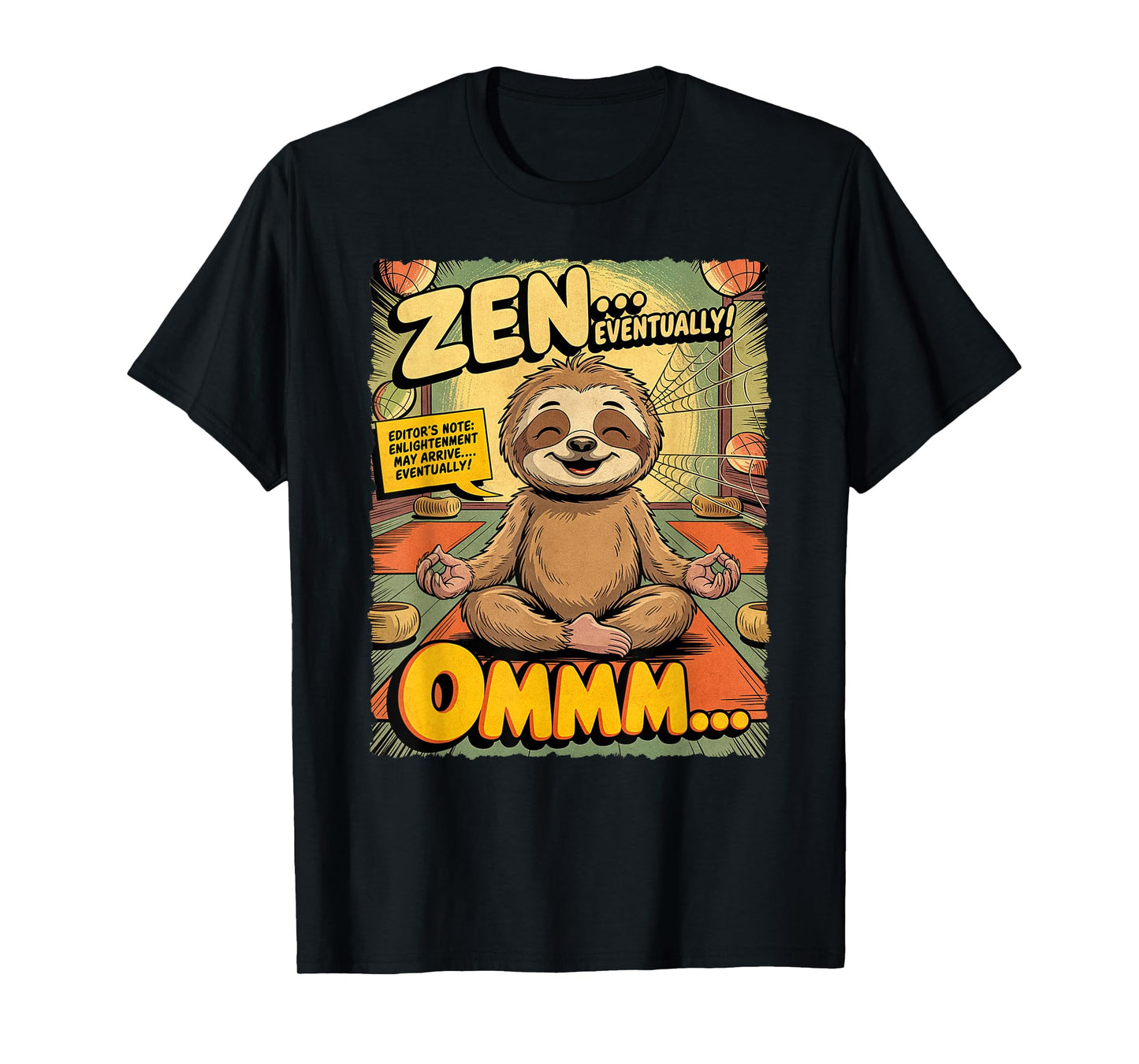 Vintage Sloth Yoga Funny Retro Comic Meditation Zen Lotus T-Shirt