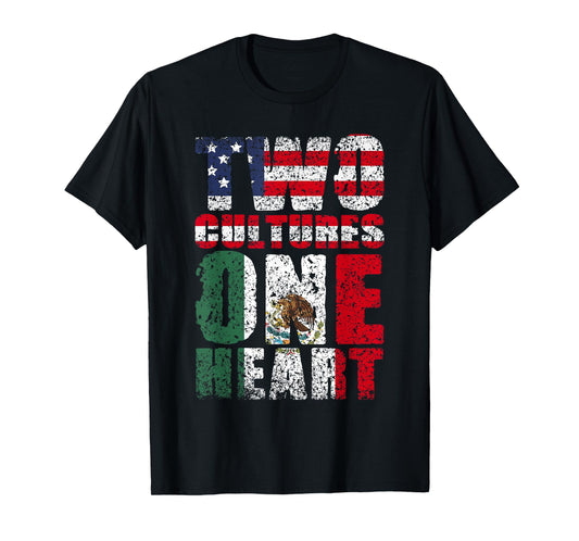 Two Cultures One Heart America Usa Mexico Mexican American T-Shirt