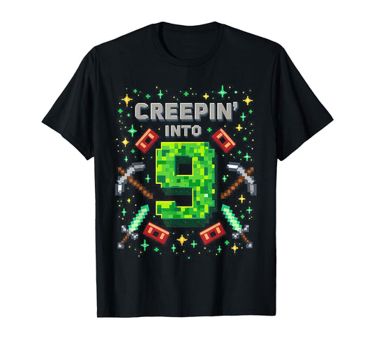 It's My 9th Birthday Boy Gamer Creepin’ Into 9 Gamer Pixel T-Shirt