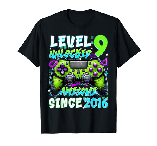 9th Birthday Video Game Level 9 Unlocked Awesome Since 2016 T-Shirt
