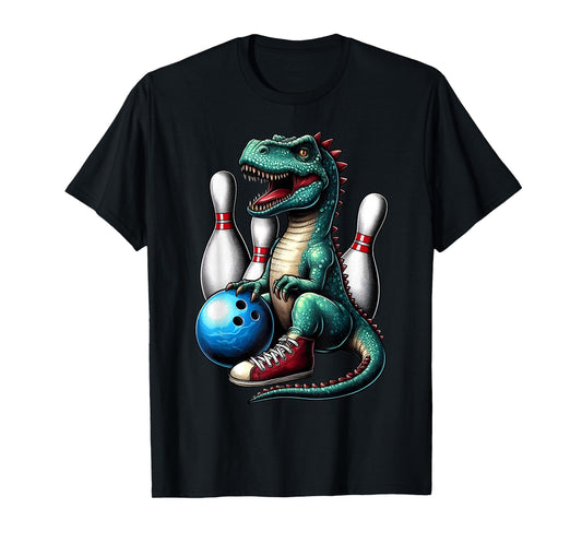 Dinosaur Bowling Ball Graphic Funny Dino Bowler Kids Adults T-Shirt