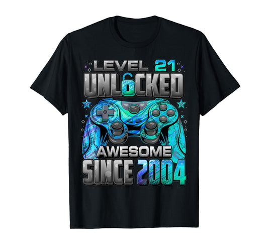Level 21 Unlocked Awesome Since 2004 21st Birthday Gaming T-Shirt