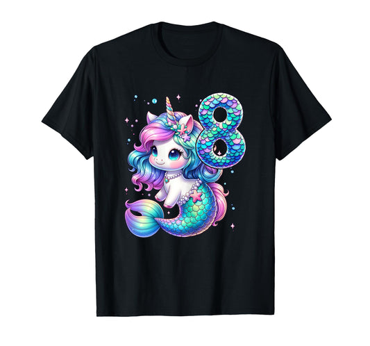 Unicorn Mermaid 8th Birthday 8 Year Old Party Girls Outfit T-Shirt