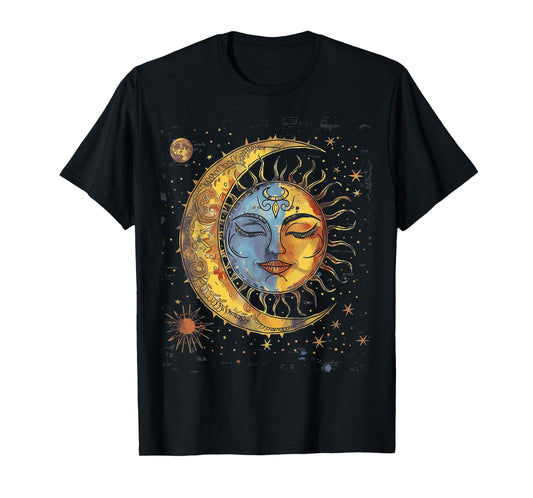mystic sun and moon woman mystical flowers aesthetic T-Shirt