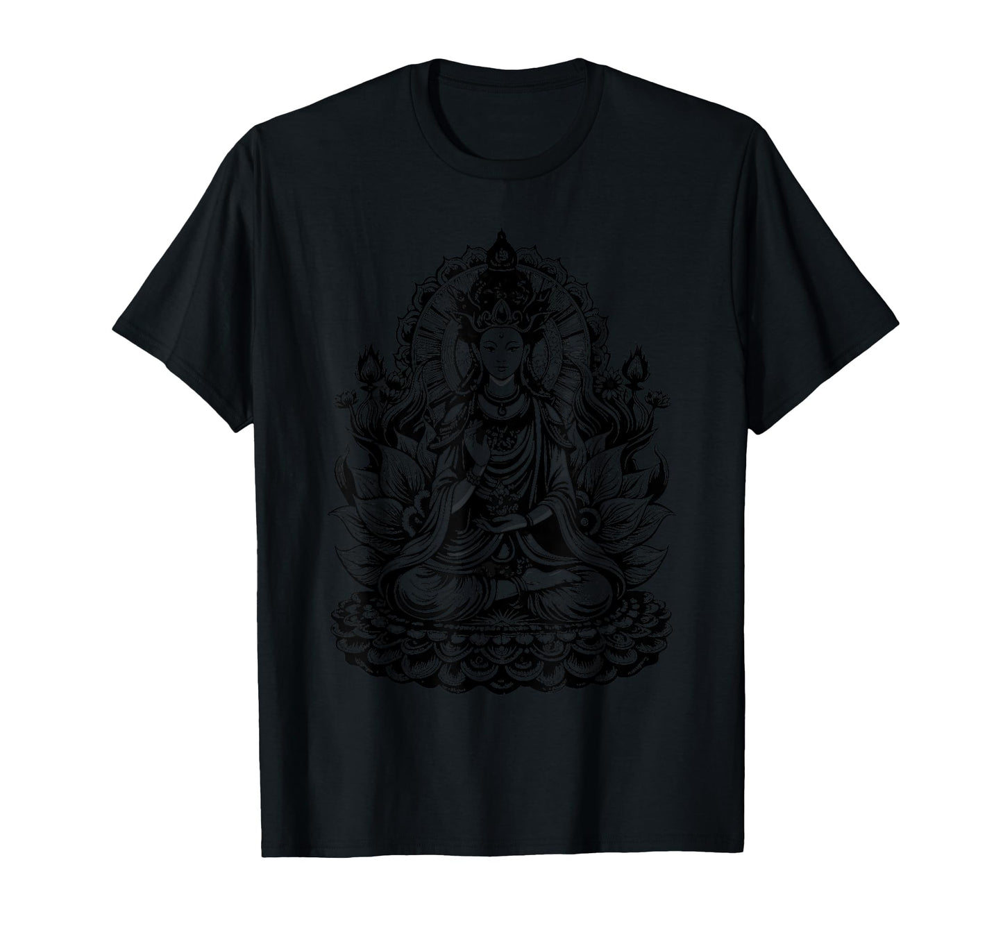 Vintage Spiritual Design Quan Yin Chinese Goddess of Compassion Kwan Yin Lotus T-Shirt, Small, Grey