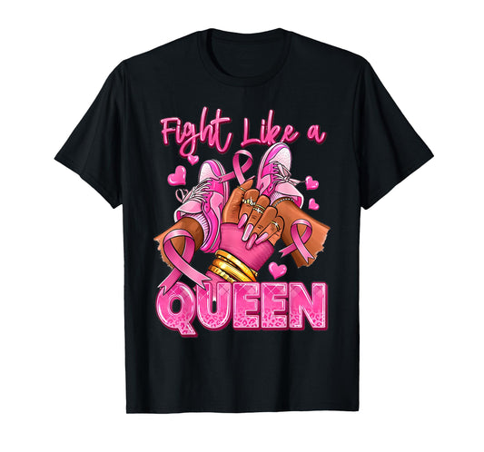 Fight Like A Queen Afro Girl Sneakers Breast Cancer Warrior T-Shirt