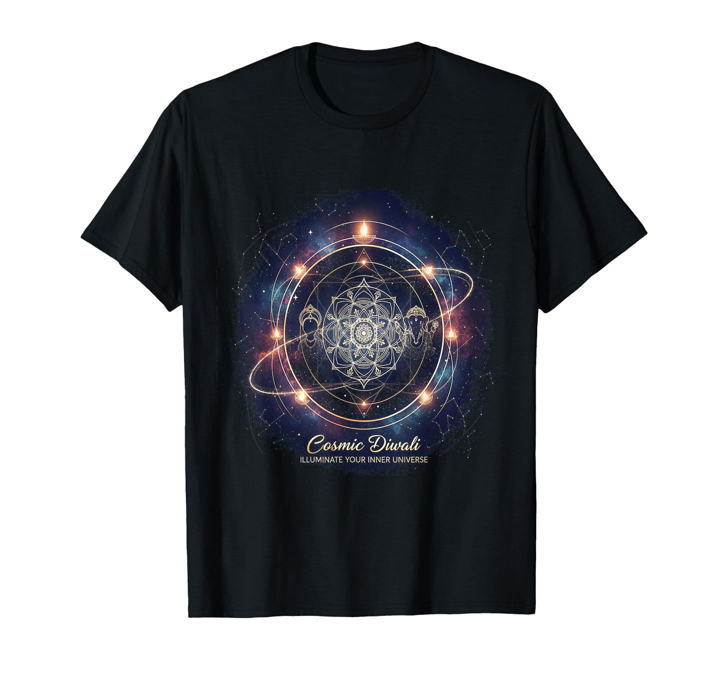 Cosmic Diwali Mandala, Meditation,Spiritual, Festive T-Shirt