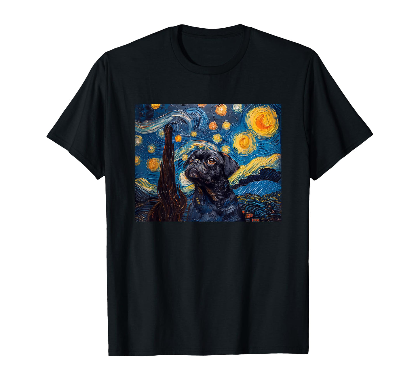 Funny Starry Night Black Pug Lover T-Shirt