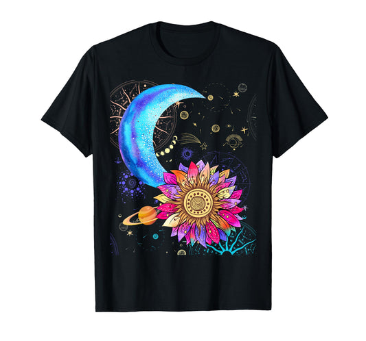 Cute Hippie Moon Sun Stars Cool Sunflower T-Shirt