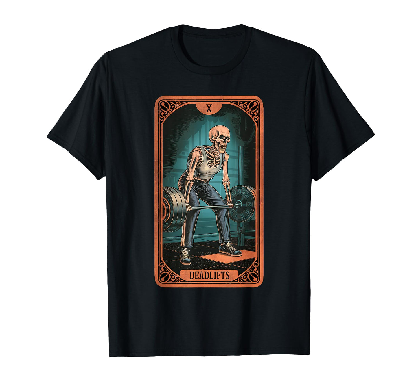 Tarot Skeleton Card Deadlifts Powerlifting Weightlifting Gym T-Shirt