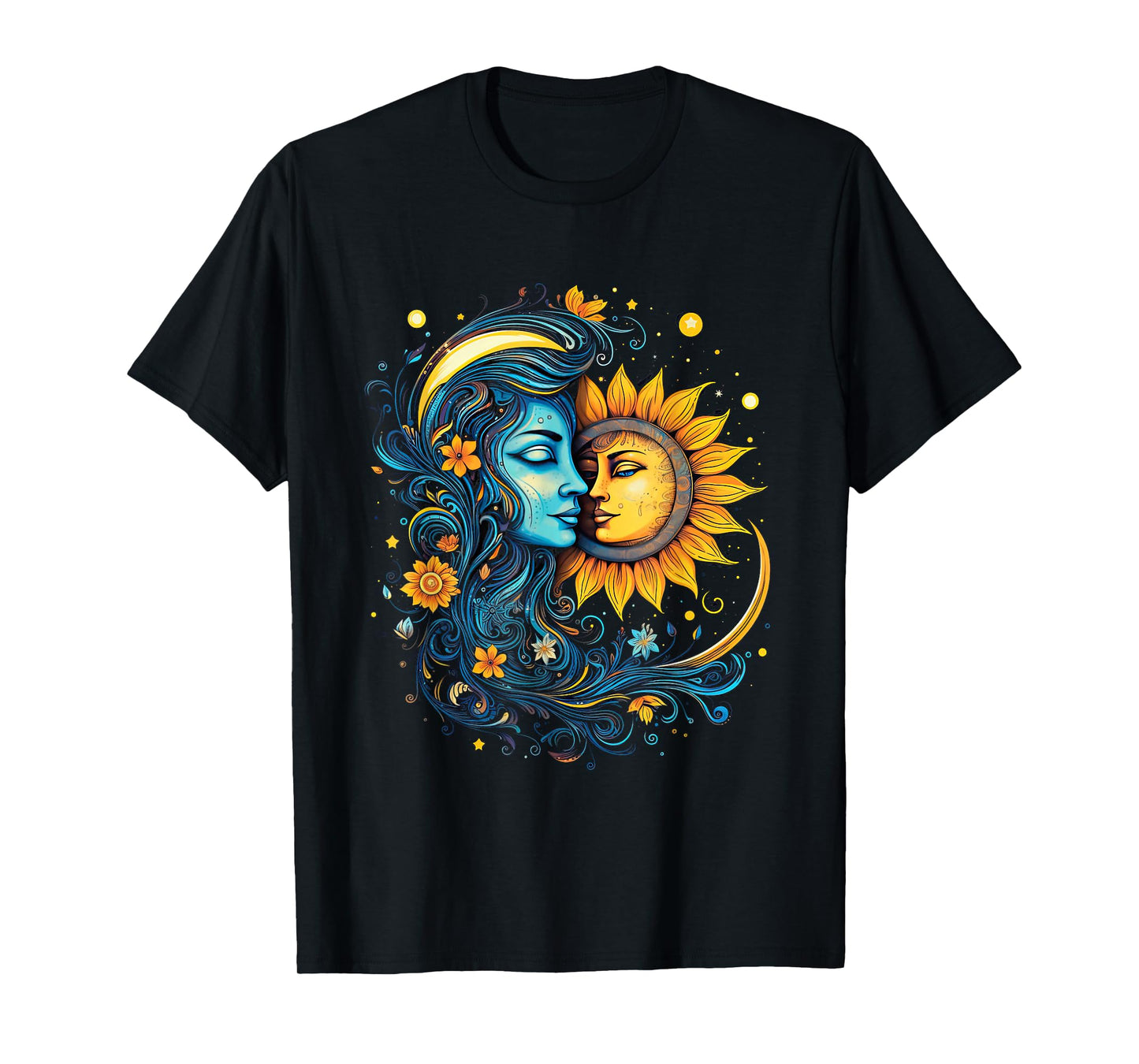 mystic sun and moon woman mystical flowers aesthetic T-Shirt