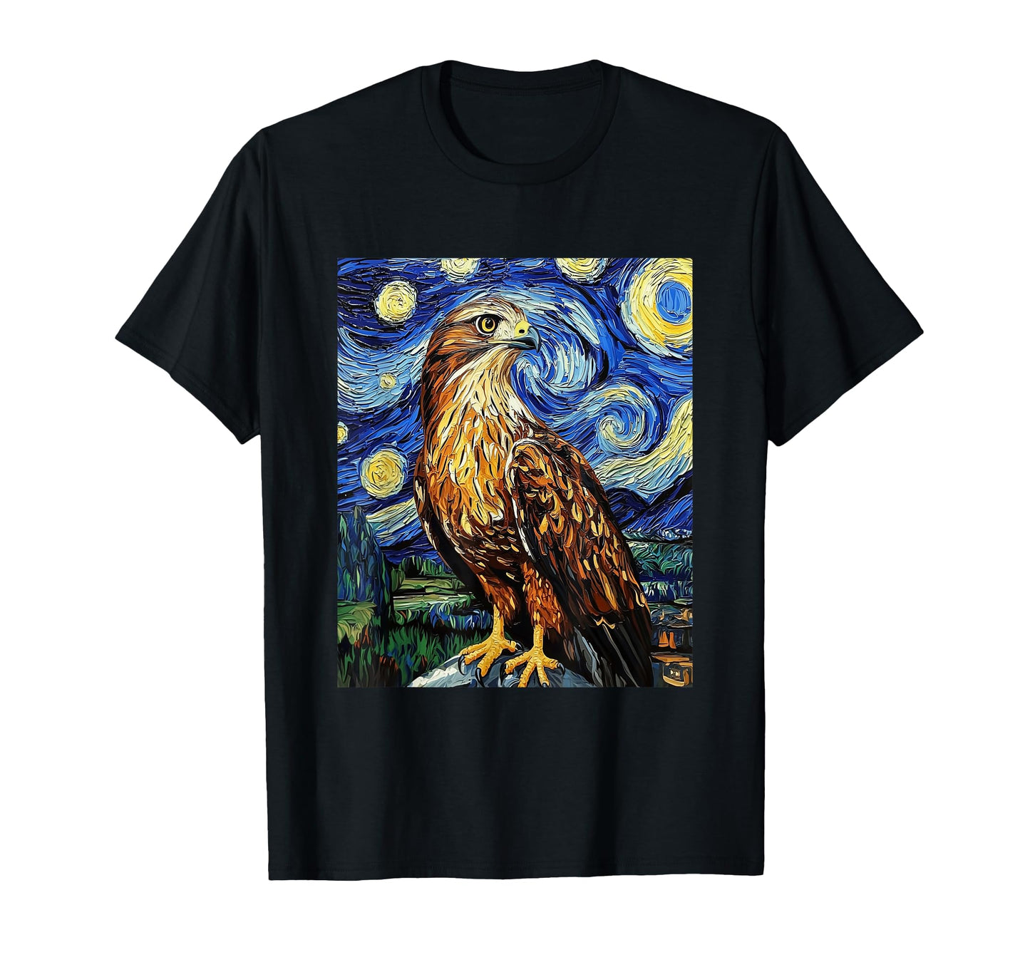 Funny Hawk Graphic Bird - Van Gogh Style - Starry Night T-Shirt