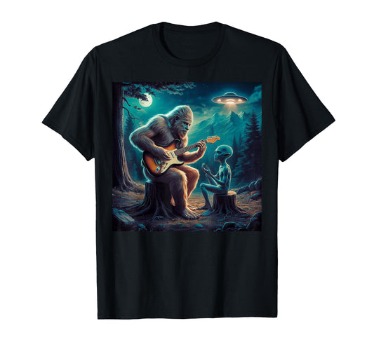 Alien Bigfoot Guitar Sasquatch UFO Gifts For Men, Women, Kid T-Shirt