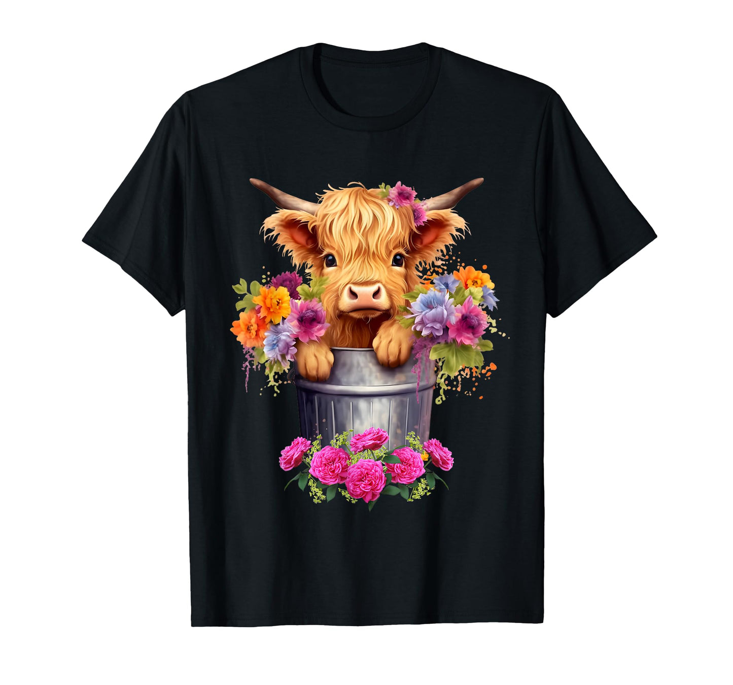 Cute Baby Highland Cow With flowers Calf Animal cow women T-Shirt