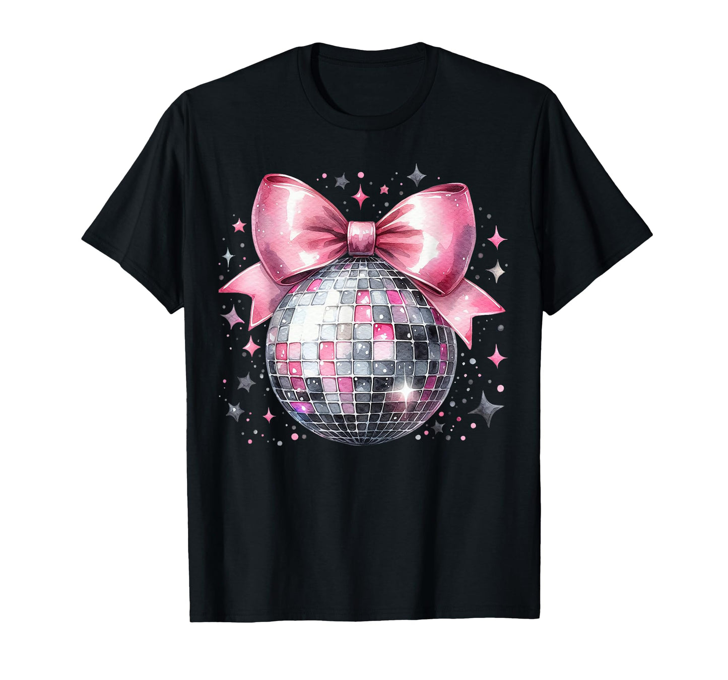 Aesthetic Disco Ball Pink Bow Preppy Mirror Ball 70s 80s T-Shirt