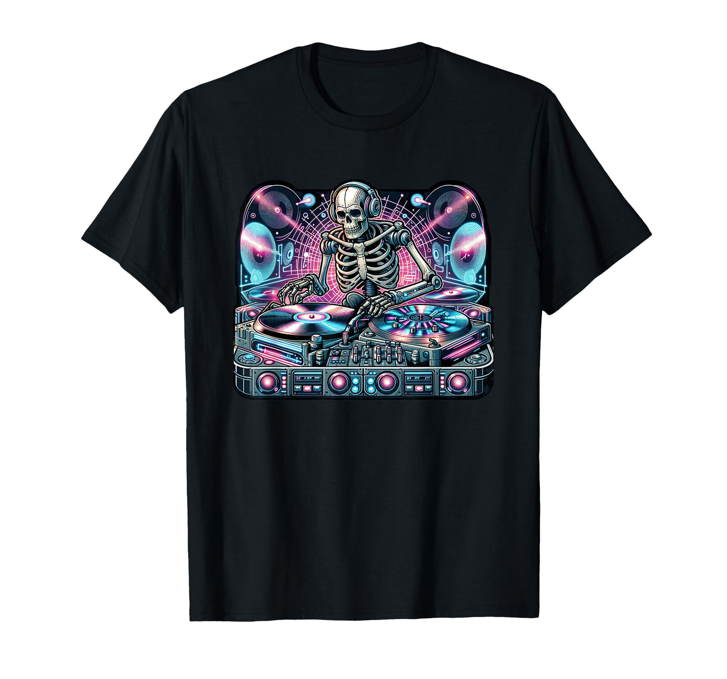 Cyberpunk Music DJ Robotic Skeleton Streetwear Spin Master T-Shirt