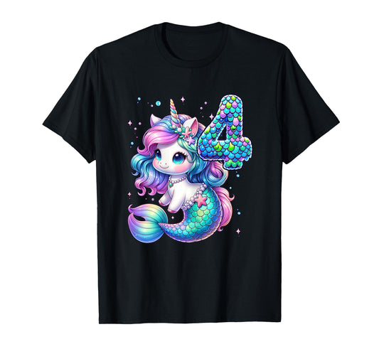 Unicorn Mermaid 4th Birthday 4 Year Old Party Girls Outfit T-Shirt
