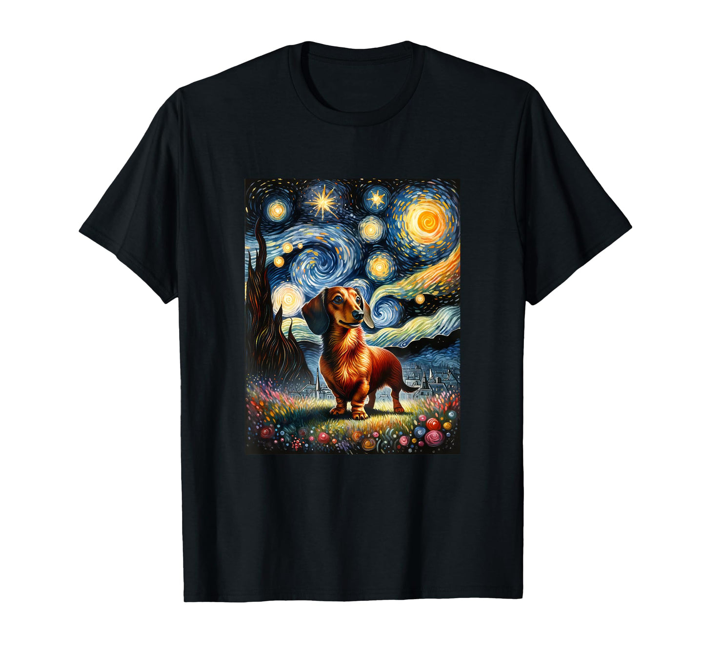 Dachshund Dog Van Gogh Starry Night Painting Men Women Girls Kids T-Shirt