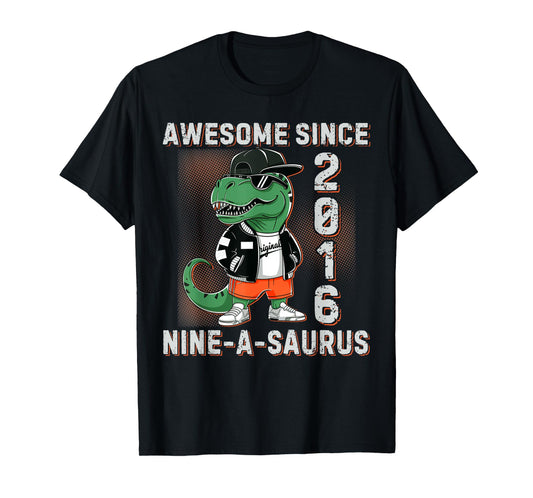 Dinosaur 9th Birthday 9 Year Old Trex A Saurus Boy Girl Kids T-Shirt
