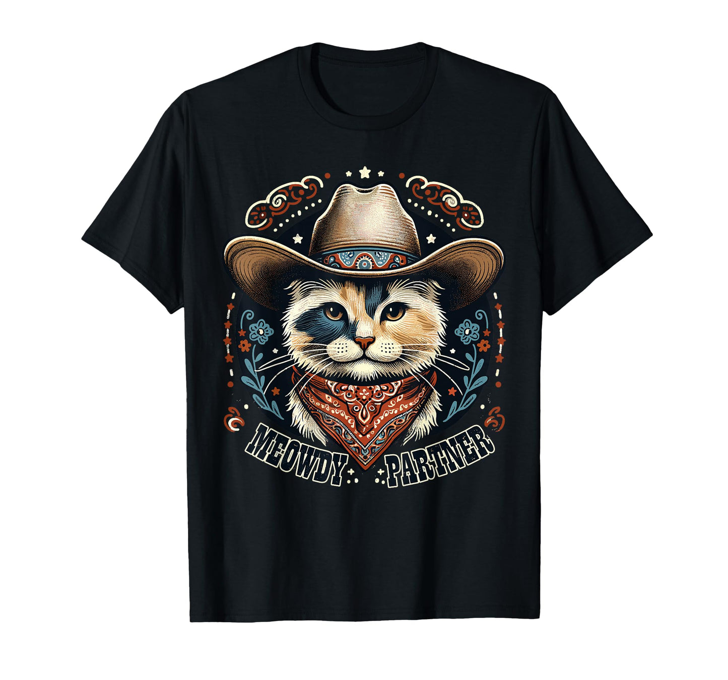 Meowdy Partner Cat Cowboy Hat Howdy Funny Country Western T-Shirt