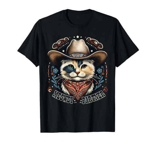 Meowdy Partner Cat Cowboy Hat Howdy Funny Country Western T-Shirt