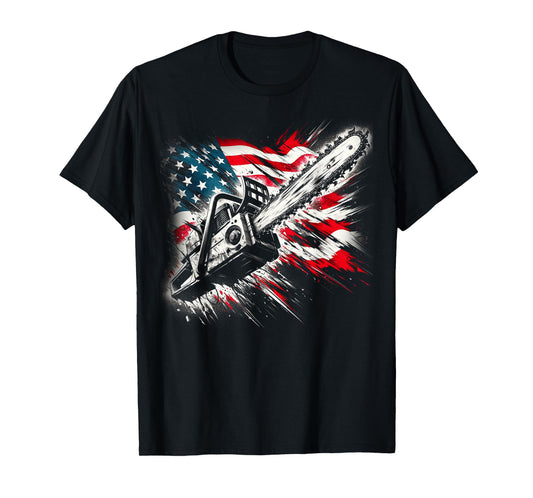 Vintage US Flag Chainsaw | Cute Woodworker Funny Logger T-Shirt