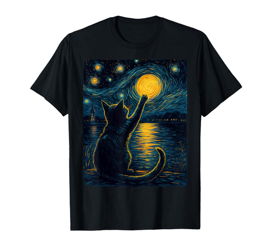 Black Cats Lover Starry Night Vincent van Gogh T-Shirt