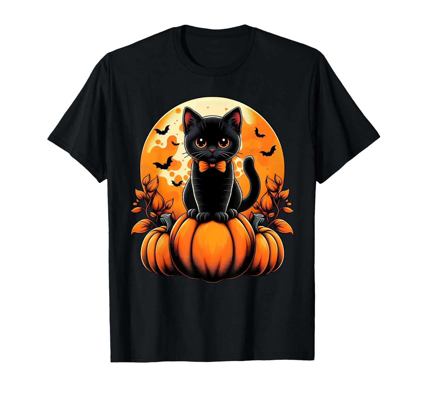 Retro Black Cat Pumpkin Halloween Costume Fall Autumn Season T-Shirt