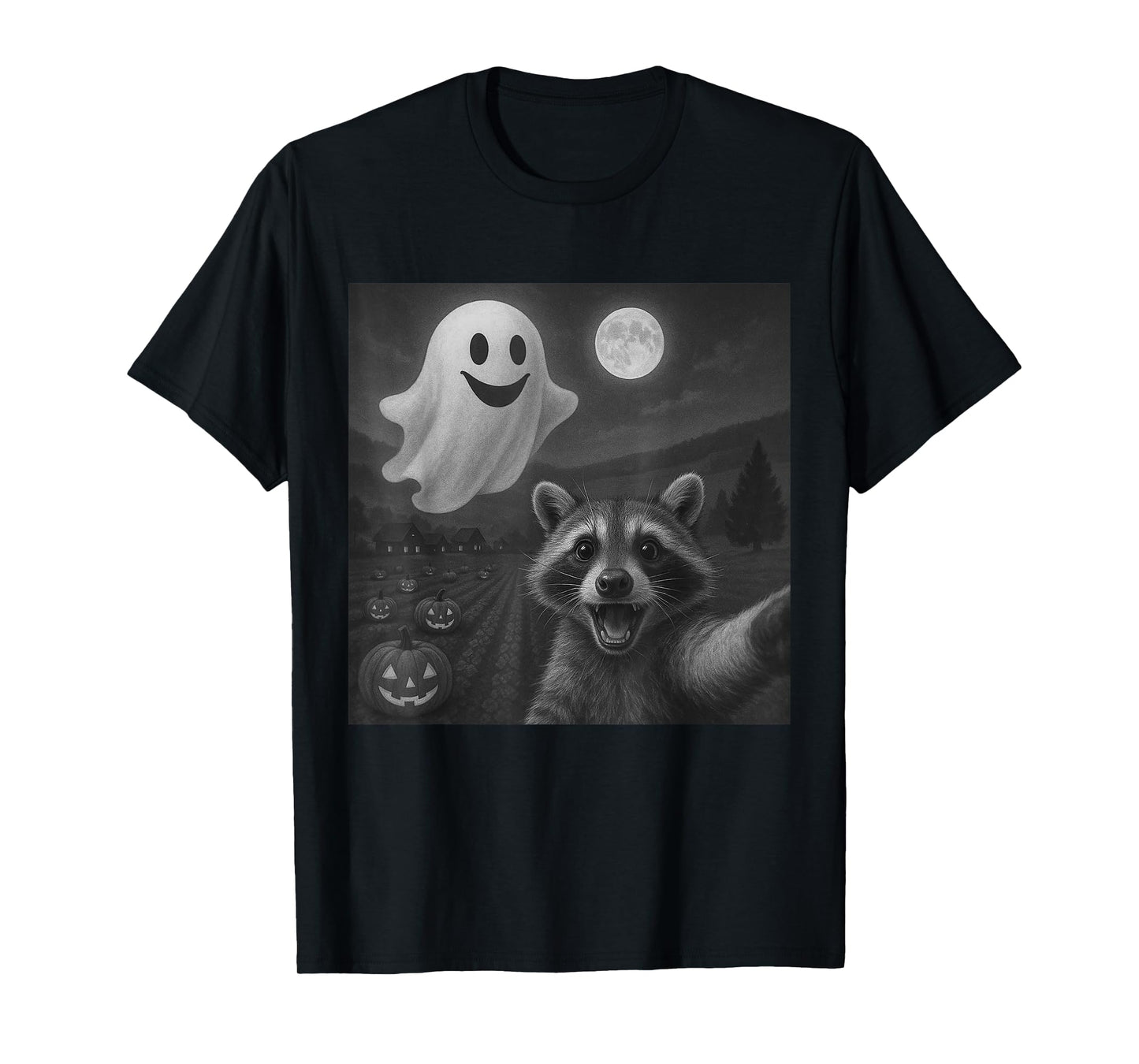 Raccoon Selfie With Ghost Funny Raccoon Halloween Graphic T-Shirt