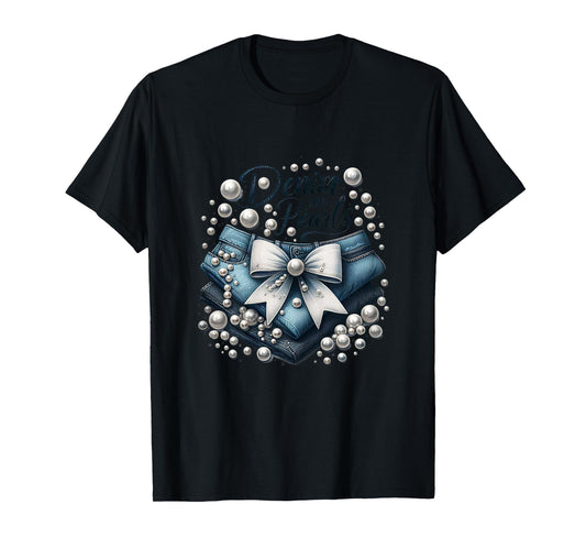 Pearls & Denim 2025 Outfit for Stylish Women T-Shirt