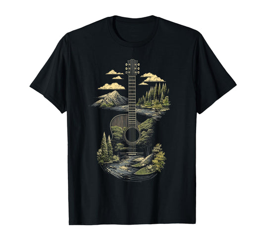 Acoustic Guitar Nature Forest Mountain Art T-Shirt