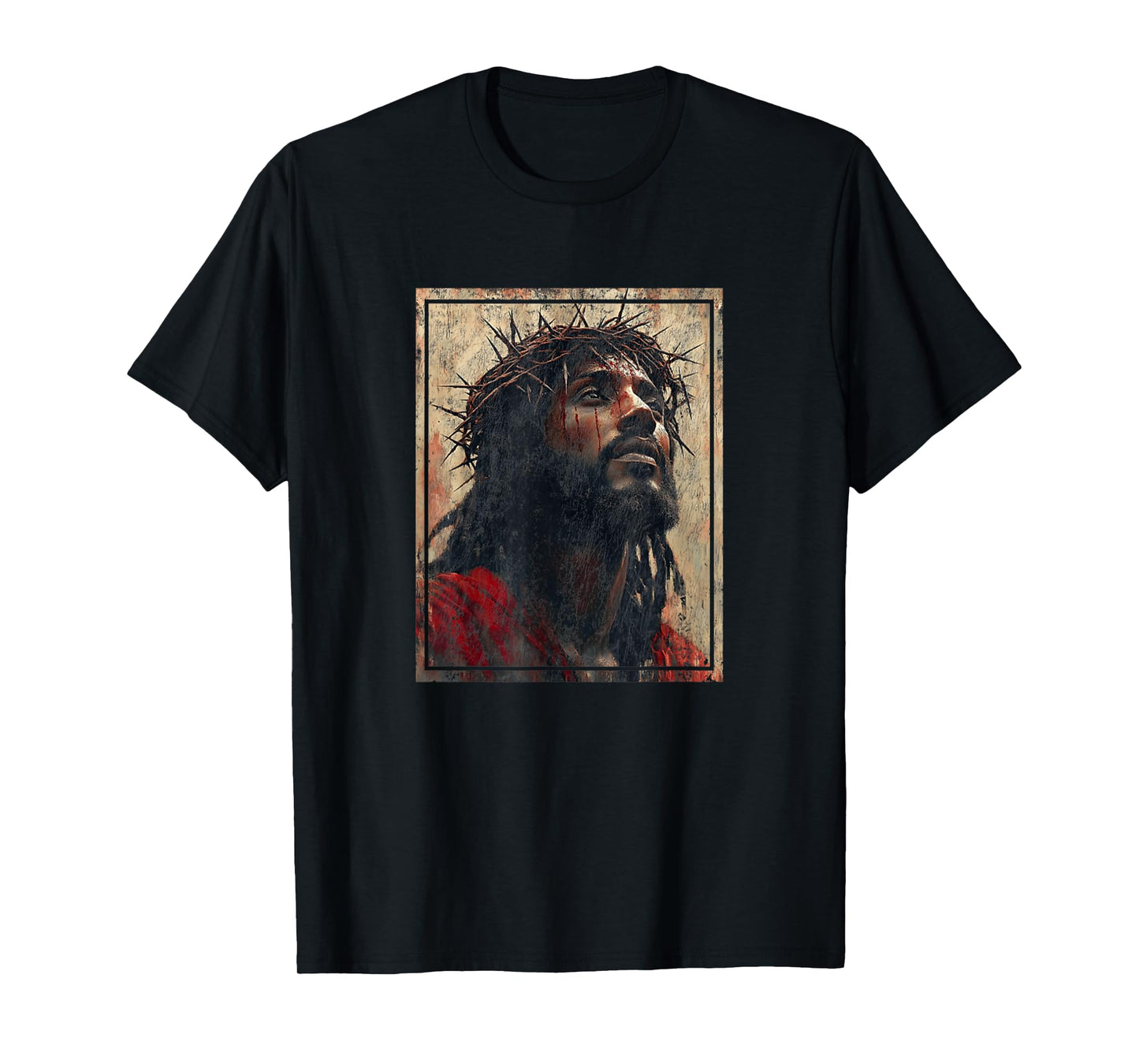 Black Jesus Face Of Jesus Cross With Crown Of Thorns T-Shirt